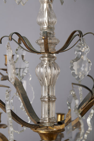 French 12 Arm Gilt Bronze Art Moderne Crystal Chandelier