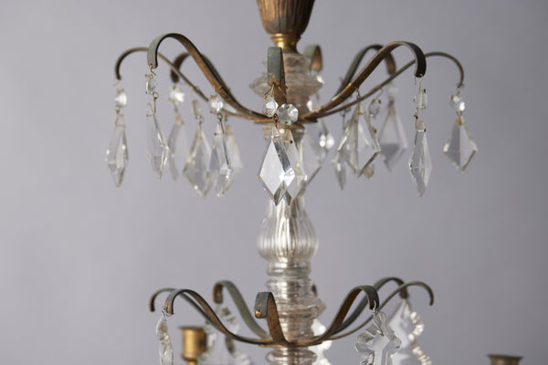 French 12 Arm Gilt Bronze Art Moderne Crystal Chandelier