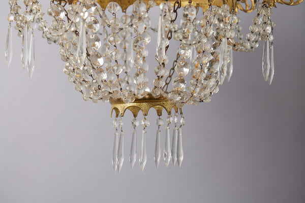 12 Arm French Gilt Bronze & Crystal Candle Chandelier