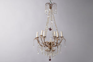 French Six Arm Iron & Crystal Chandelier