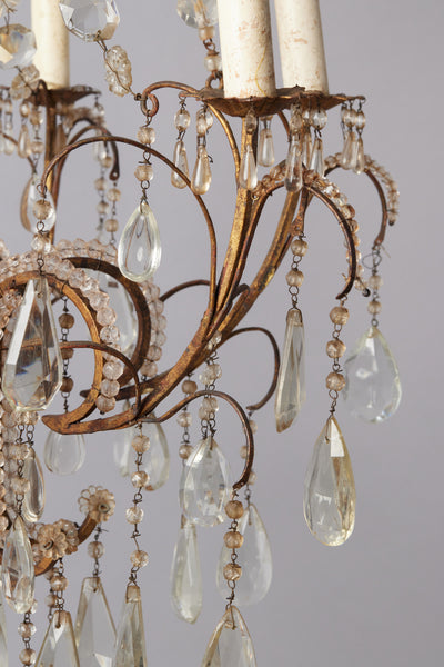 French Six Arm Iron & Crystal Chandelier with Amethyst Clusters & Murano Blown Chain