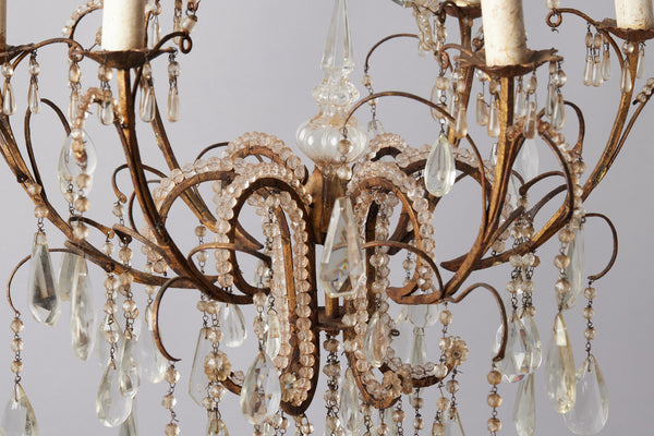 French Six Arm Iron & Crystal Chandelier with Amethyst Clusters & Murano Blown Chain