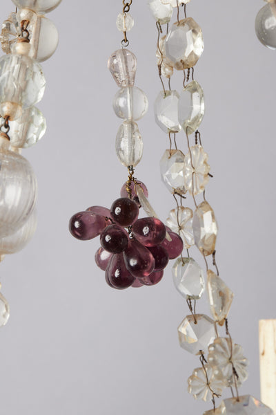 French Six Arm Iron & Crystal Chandelier with Amethyst Clusters & Murano Blown Chain