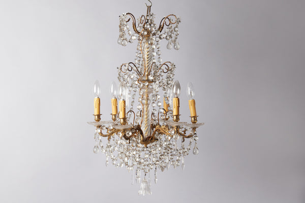 Early 20th Century French 3-Tier Crystal Chandelier with 6 Arms & Bellflower Finial