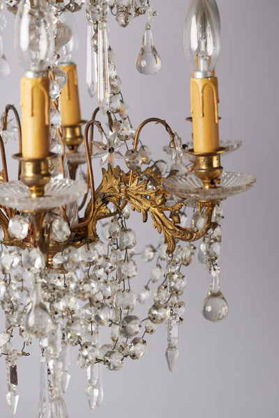 Early 20th Century French 3-Tier Crystal Chandelier with 6 Arms & Bellflower Finial