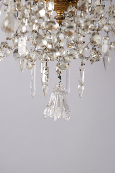 Early 20th Century French 3-Tier Crystal Chandelier with 6 Arms & Bellflower Finial