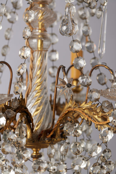 Early 20th Century French 3-Tier Crystal Chandelier with 6 Arms & Bellflower Finial