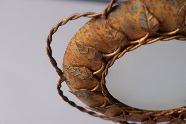 Early 20th Century Spanish Gilt Iron Ceiling Light with Frosted Glass Center