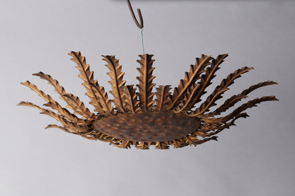 Early 20th Century Spanish Gilt Iron Sunflower Form Ceiling Light