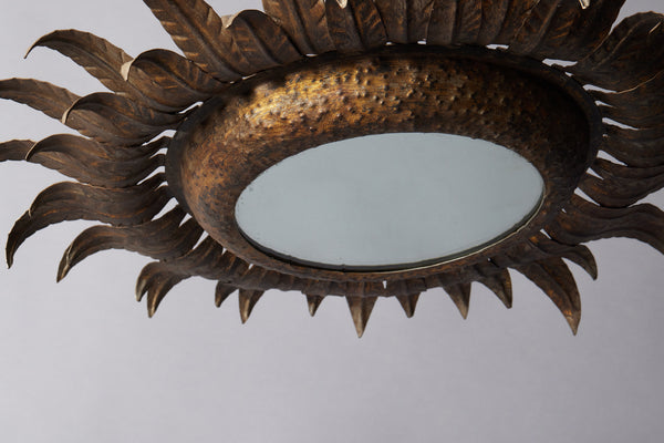 Mid 20th Century Gilt Iron Spanish Fixture with Mirror