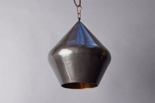 Medium Hammered Brass Pendant Light with Smooth Rounded Shoulder & Brass Interior