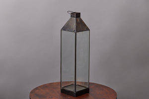 Tall Beveled Glass Four Sided Lantern in Tin with Closed Top