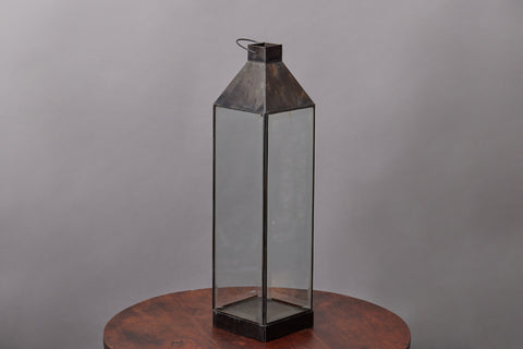 Tall Beveled Glass Four Sided Lantern in Tin with Closed Top