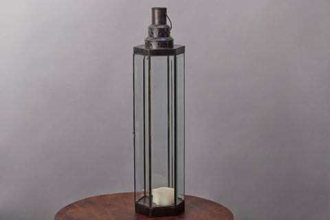 Octagonal Tall Beveled Glass Lantern with Pierced Top