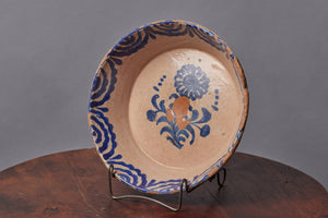 19th Century Spanish Earthware Mixing Bowl in Blue