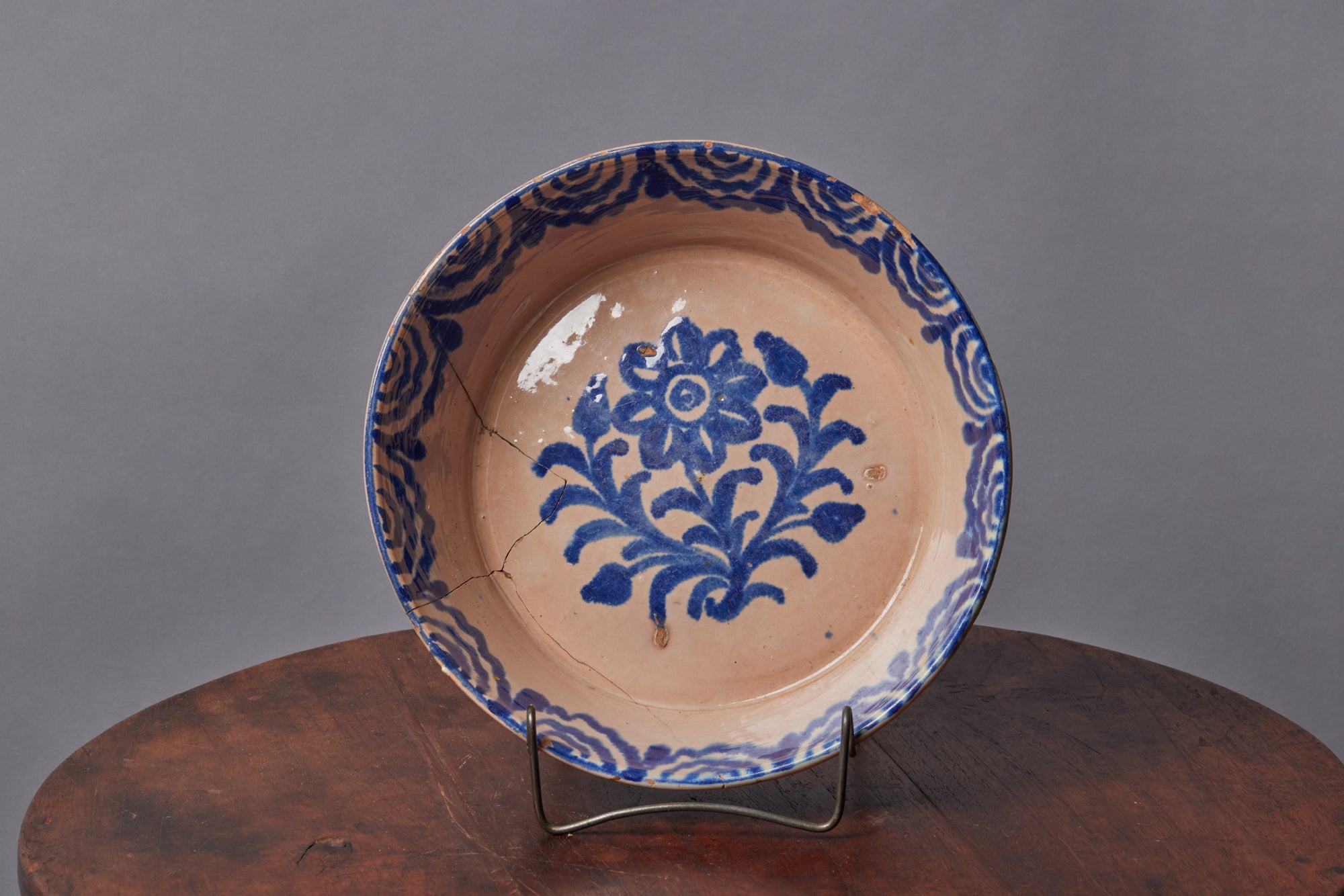 19th Century Spanish Bowl with Early Staple Repair