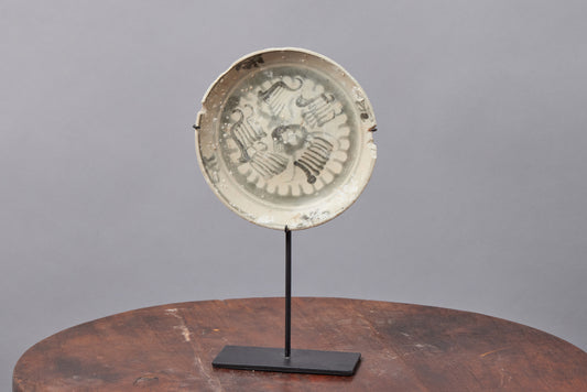 Shipwreck Late 18th/Early 19th Century Blue & White Export Trade Plate Mounted on Stand