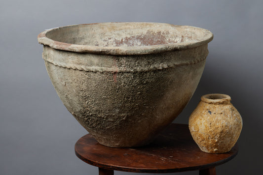 Large Sumatran Limed Terra Cotta Bowl