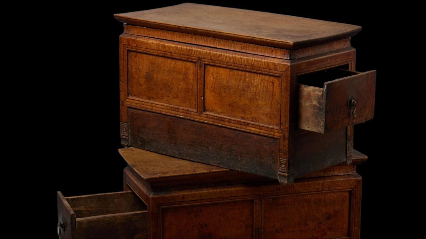 Pair of 19th Century Tibetan Tiger Maple Scholars Chest