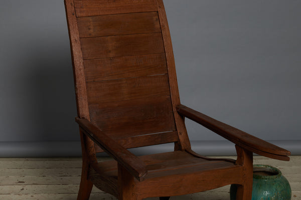 19th Century Dutch Colonial Teak Planters Chair with Retractable Swing Arms