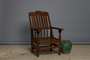 19th Century Slat Bench Dutch Colonial Teak Lounge Chair with Shaped Crest