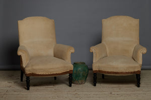 Pair of 19th Century French Square Backed Upholstered Arm Chairs