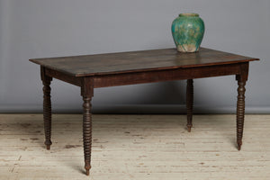 Early 20th Century Dutch Colonial Teak Dining Table with Turned Legs from Sumatra