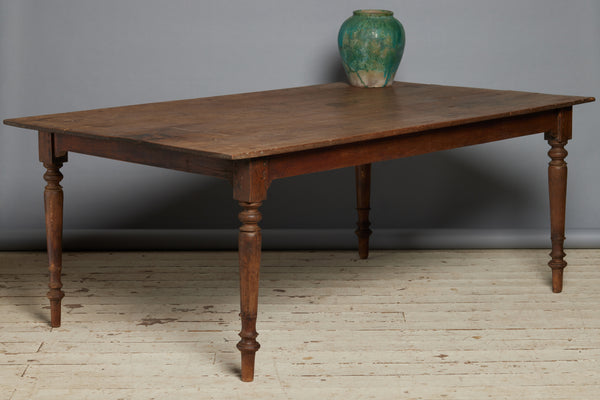 Large Dutch Colonial Teak Dining Table with 3-Board Top from Batavia