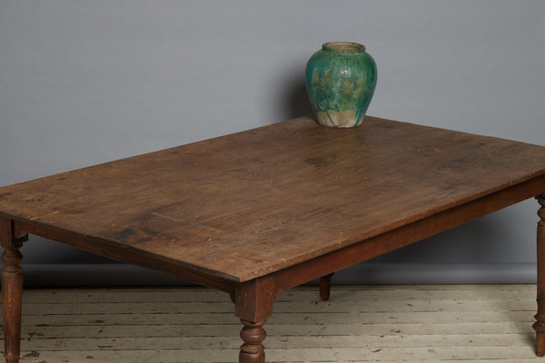 Large Dutch Colonial Teak Dining Table with 3-Board Top from Batavia