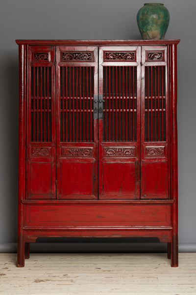19th Century Red Lacquer Chinese Storage Cabinet from Hong Kong