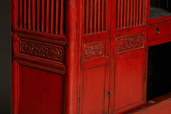 19th Century Red Lacquer Chinese Storage Cabinet from Hong Kong