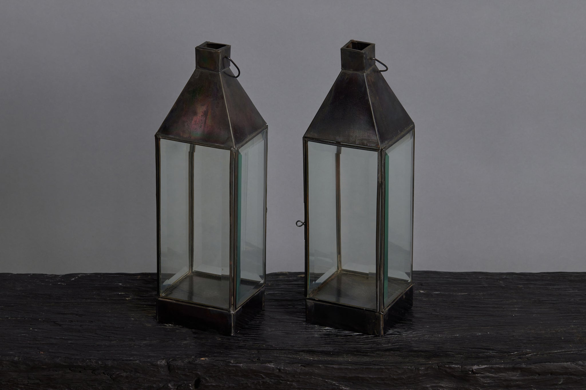 Small Tin and Beveled Glass Lantern from Bali