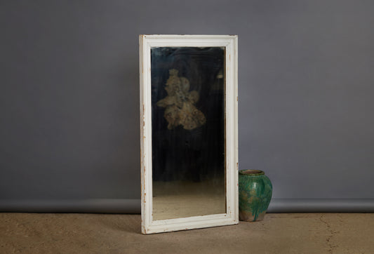 1920's French Rectangular Mirror with Original Glass and White Painted Frame over Gold