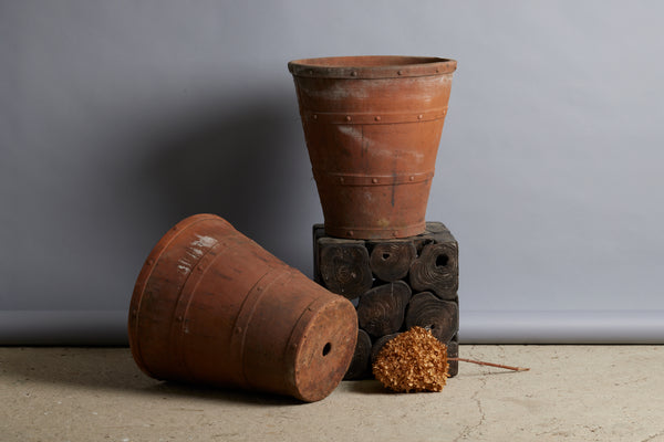 A Pair of Terra Cotta Tall Banded Pots from Sumba