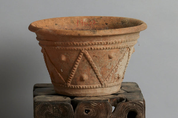 Pair of Medium Decorated Mossy Terra Cotta Pots