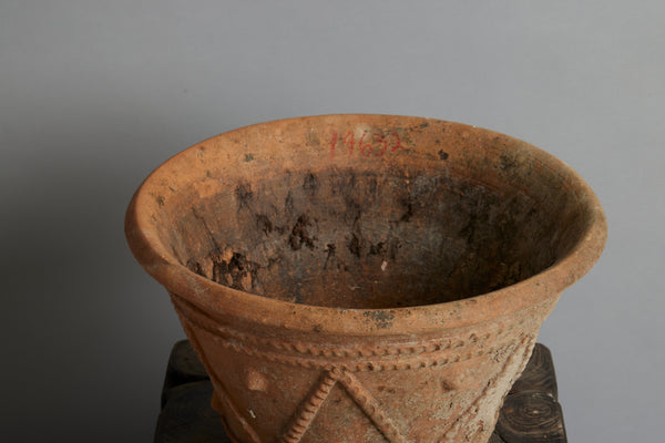 Pair of Medium Decorated Mossy Terra Cotta Pots