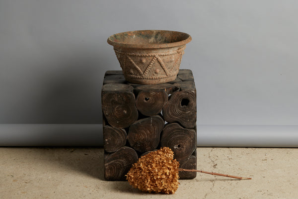 Pair of Small Decorated Mossy Terra Cotta Pots