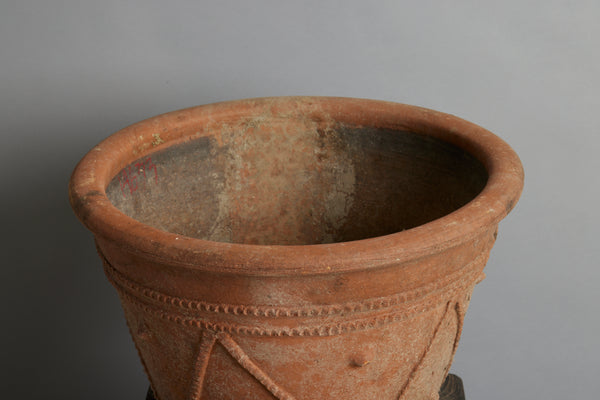 Pair of Large Decorated Mossy Terra Cotta Pots