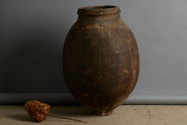 Large Portuguese Terra Cotta Oil Jar with Markings