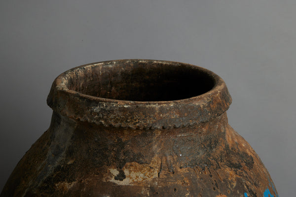 Large Portuguese Terra Cotta Oil Jar with Markings