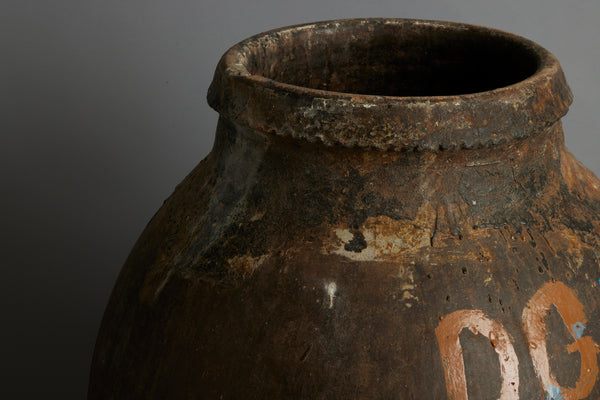 Large Portuguese Terra Cotta Oil Jar with Markings