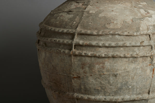 Terra Cotta Jar with Four Decorated Bands and Vertical Ribbing from Borneo