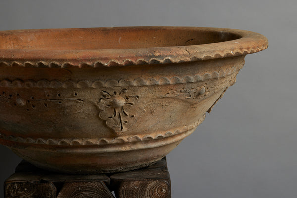 Very Large Shallow Decorated Terracotta Pot from Java