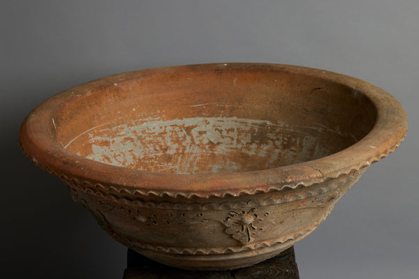 Very Large Shallow Decorated Terracotta Pot from Java