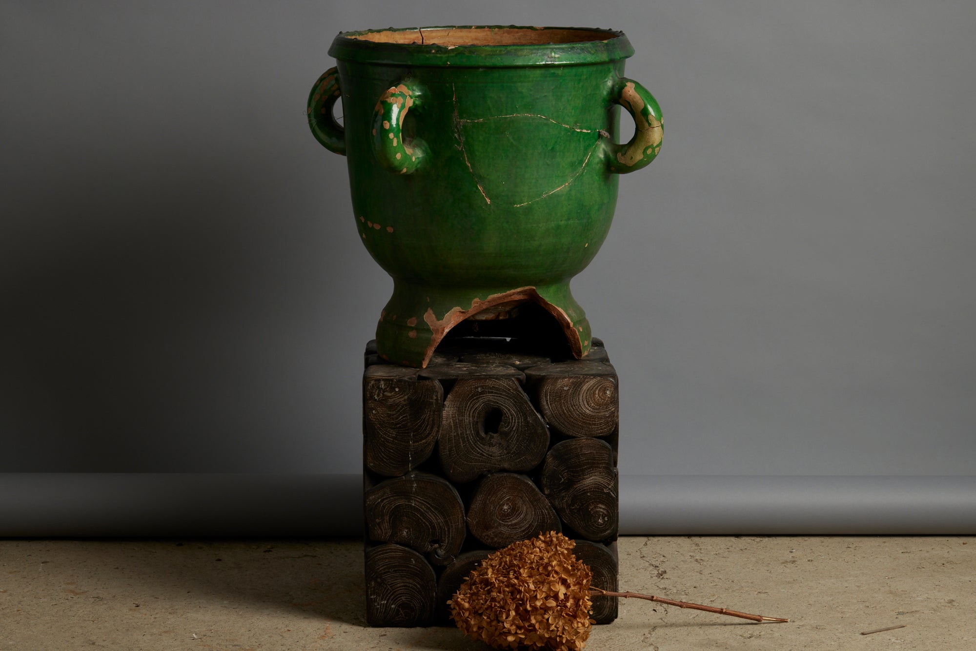 18th Century French Provencal Green Glazed Urn with 4 Handles