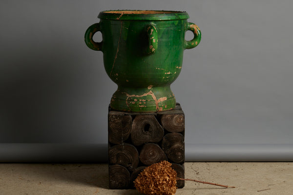 18th Century French Provencal Green Glazed Urn with 4 Handles