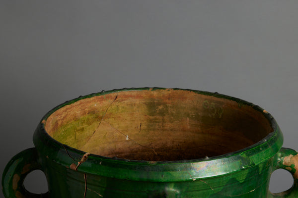 18th Century French Provencal Green Glazed Urn with 4 Handles