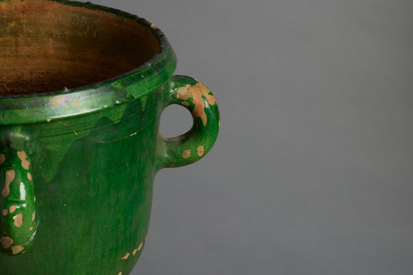 18th Century French Provencal Green Glazed Urn with 4 Handles