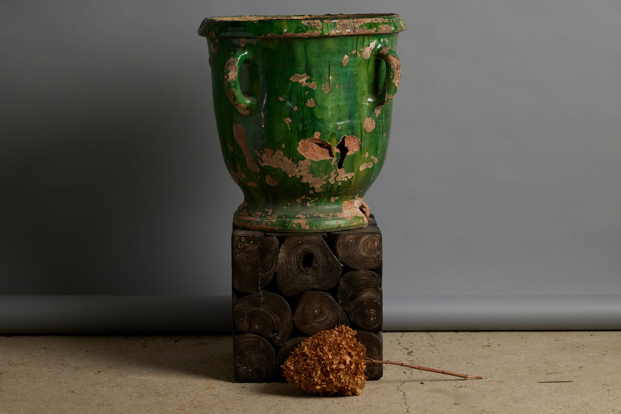 18th Century French Provencal Green Glazed Urn with 4 Handles