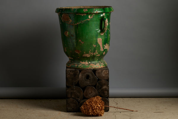 18th Century French Provencal Green Glazed Urn with 4 Handles